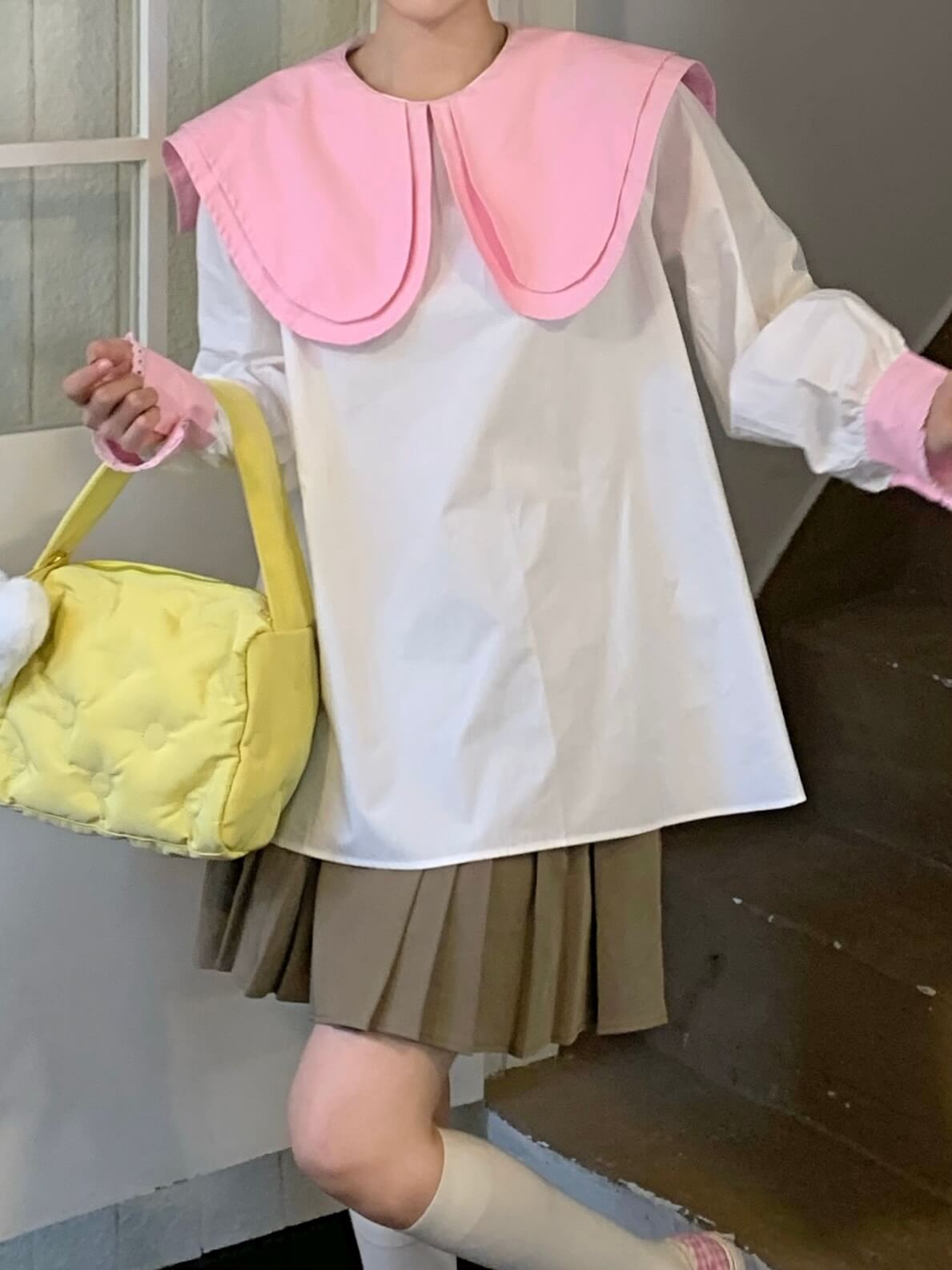 【2点セット】ピンクビッグカラーシャツとチューリップベスト