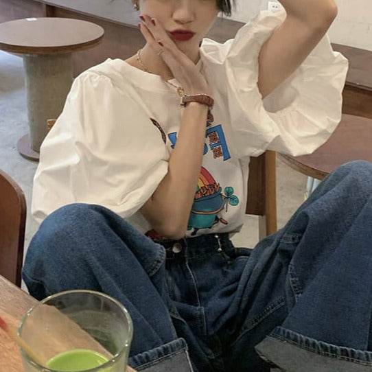 カートゥーンバブルパフスリーブTシャツ