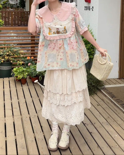 アンティークガーリーレースティアードスカート