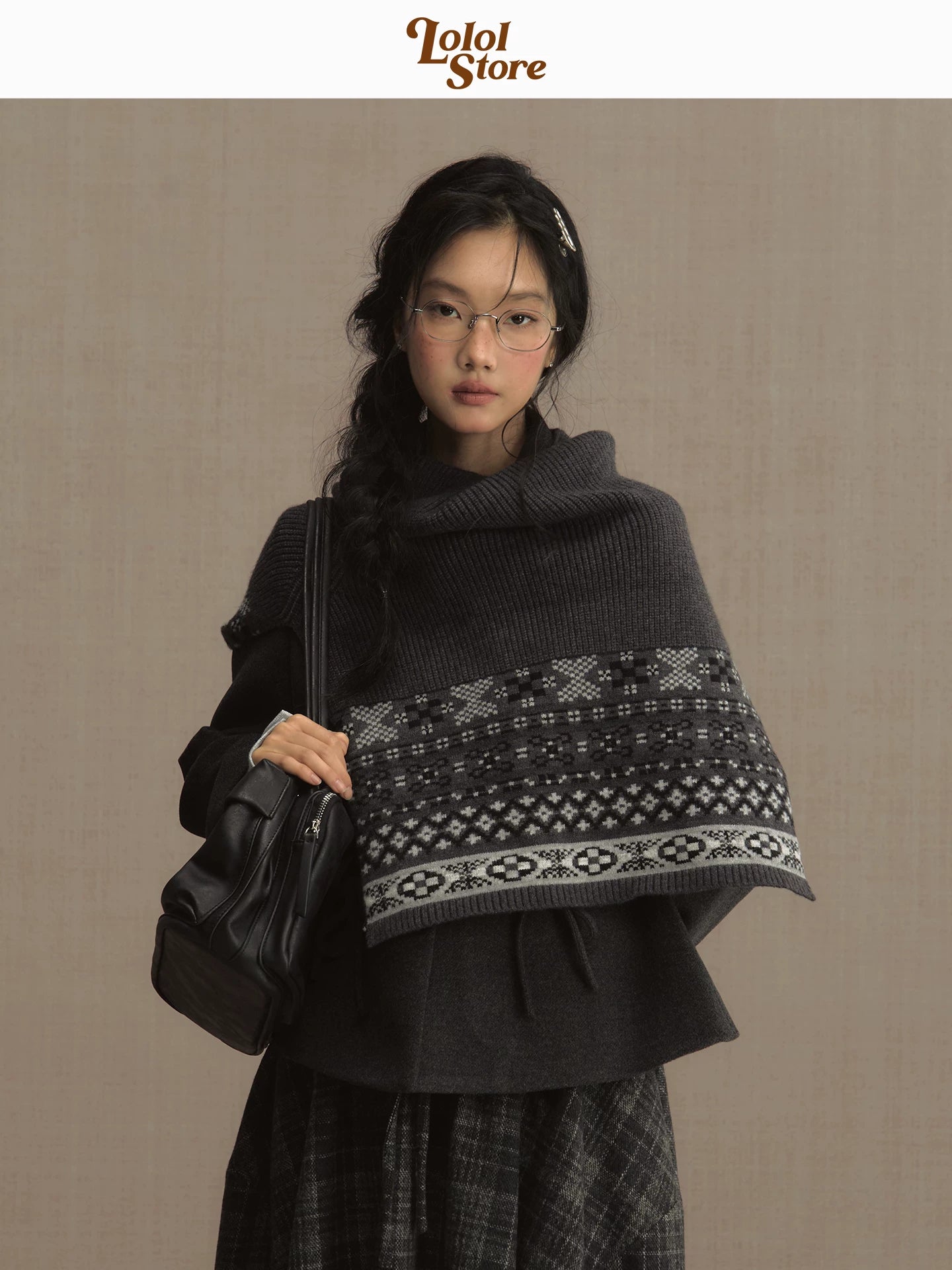 LOLOL "Nara Deer" girl fake two-piece bow lace-up shirt dre 2