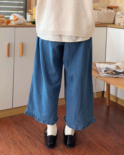 レトロフォークロア刺繍デニムパンツ（全2色）