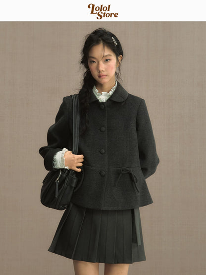 LOLOL "Nara Deer" girl fake two-piece bow lace-up shirt dre 2