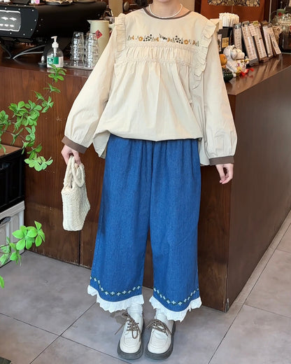 ヴィンテージライクレースワイドパンツ（全2色）