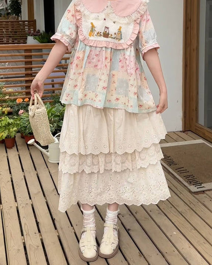 アンティークガーリーレースティアードスカート