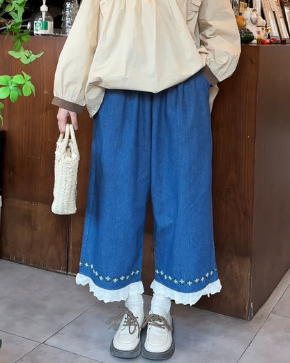 ヴィンテージライクレースワイドパンツ（全2色）