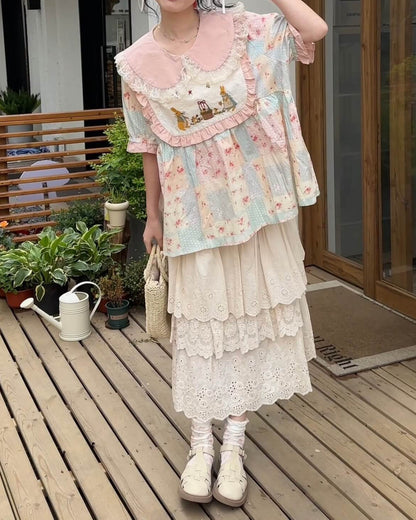 アンティークガーリーレースティアードスカート
