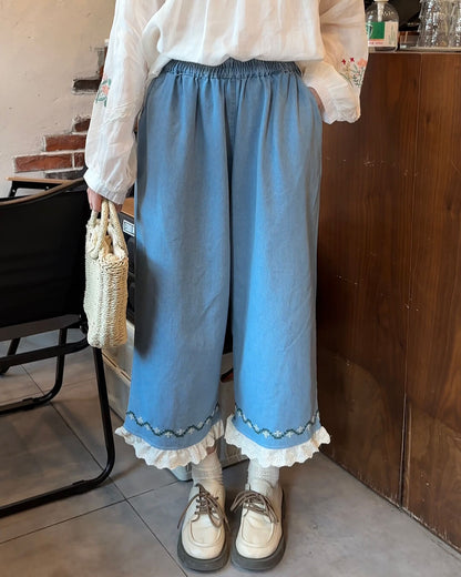 ヴィンテージライクレースワイドパンツ（全2色）