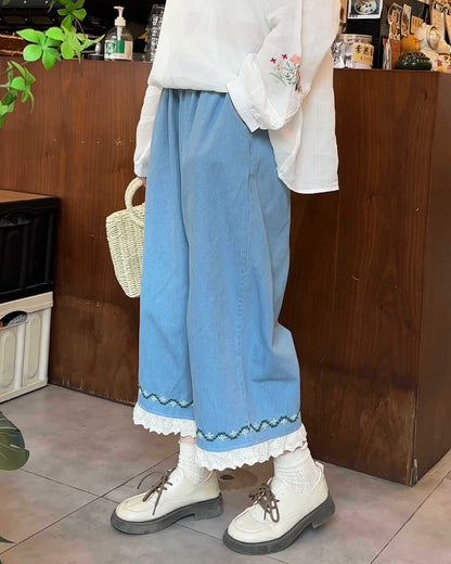 ヴィンテージライクレースワイドパンツ（全2色）