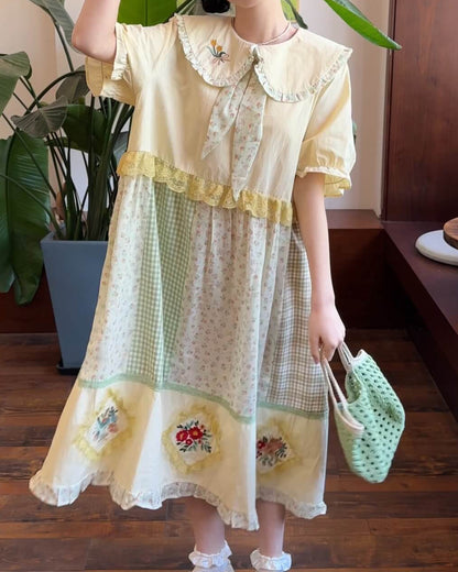 パッチワークカントリーフラワーワンピース