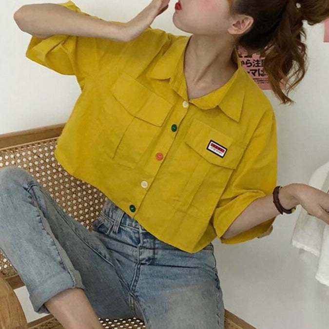 カラフルボタンビッグポケットポロシャツ（全3色）